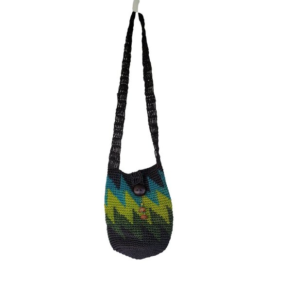 Handcrafted Handbags - Colombian Handcrafted Raffia Crossbody Bag Navy Turquoise Green
